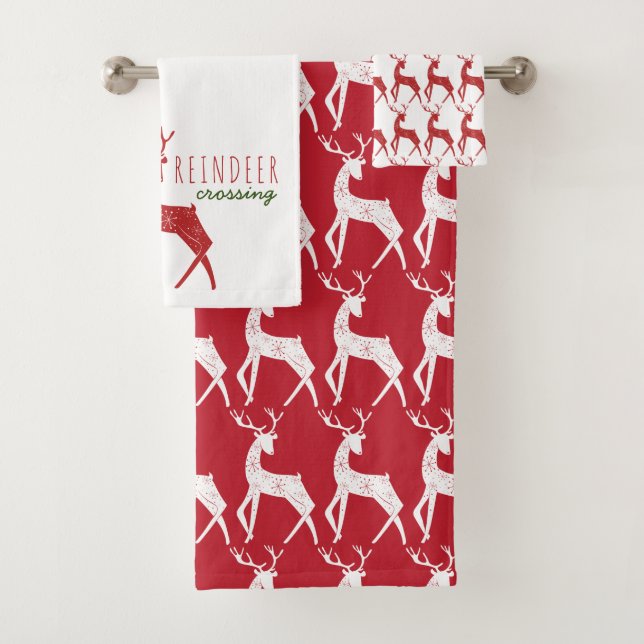 Rentier & Snowflakes Rentier über Weihnachten Badhandtuch Set (Insitu)