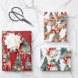 Rentier, Snowmen, Eichhörnchen zu Weihnachten Geschenkpapier Set