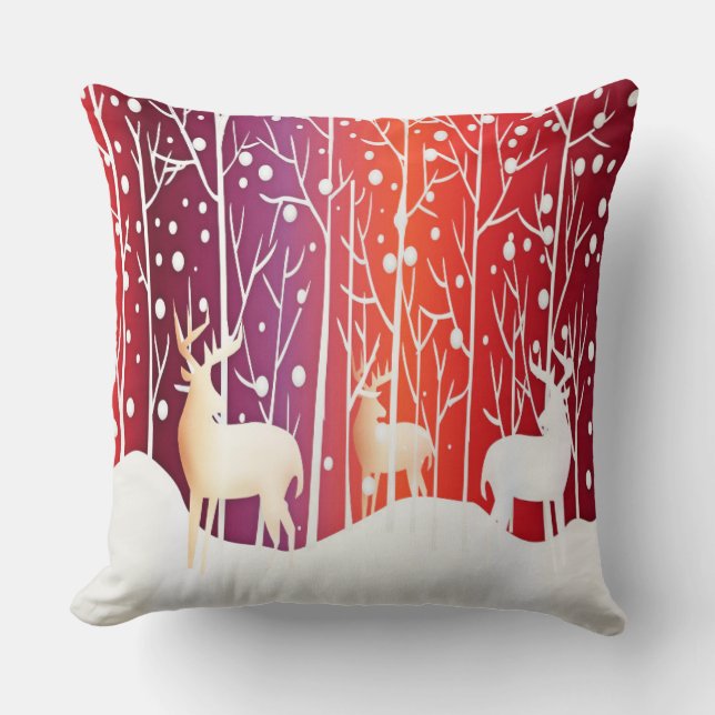 Rentier Snowy Holiday Throw Kissen (Vorderseite)