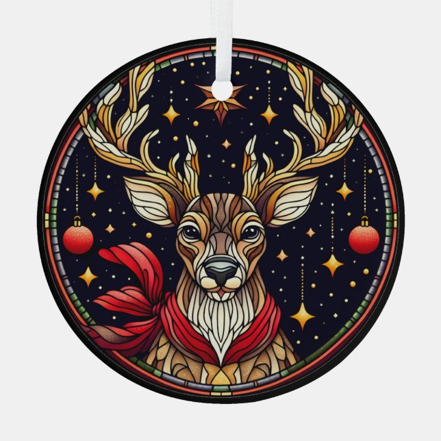 Rentier, Stars und Ornamente aus Hartglas (Rückseite)