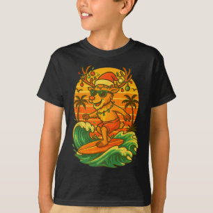 Rentier-Surfen Sommerstrand Santa-Lichter Weihnach T-Shirt