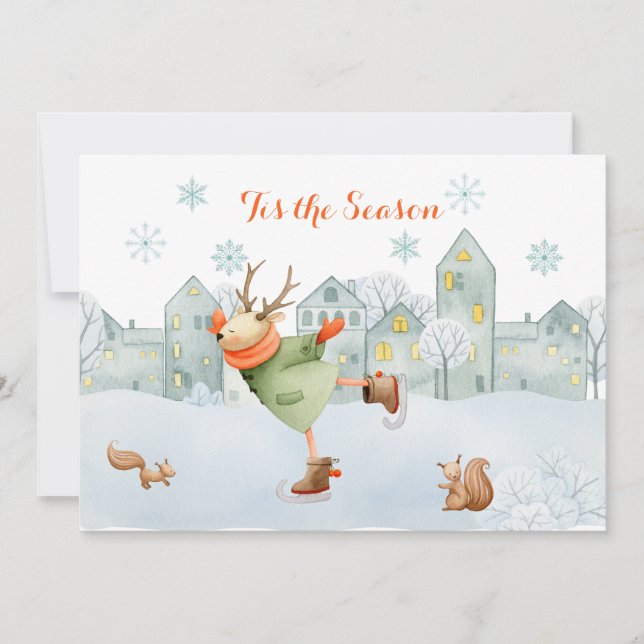 Rentier und Eichhörnchen Skaten Rink Weihnachten | (Vorderseite)