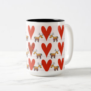 Rentier und Herz Zweifarbige Tasse