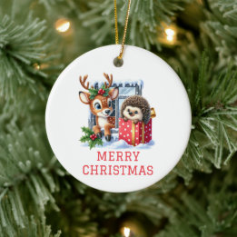 Rentier und Igel Weihnachten Keramik Ornament
