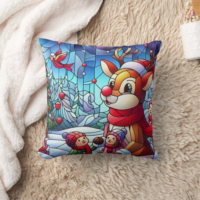 Rentier und Kinder im Winter Freude! Kissen (Decke)