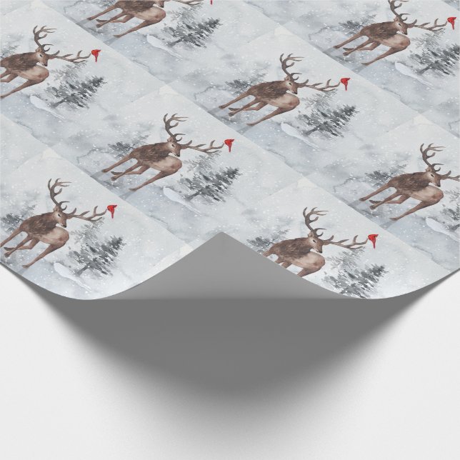 Rentier und Roter Kardinal Bird Snowy Weihnachten Geschenkpapier (Ecke)