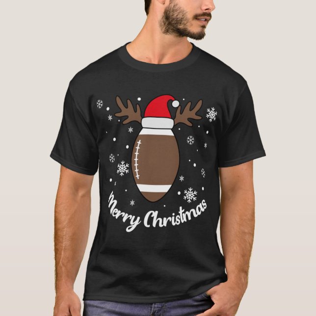 Rentier und Santa Football Weihnachtsfußball T-Shirt (Vorderseite)