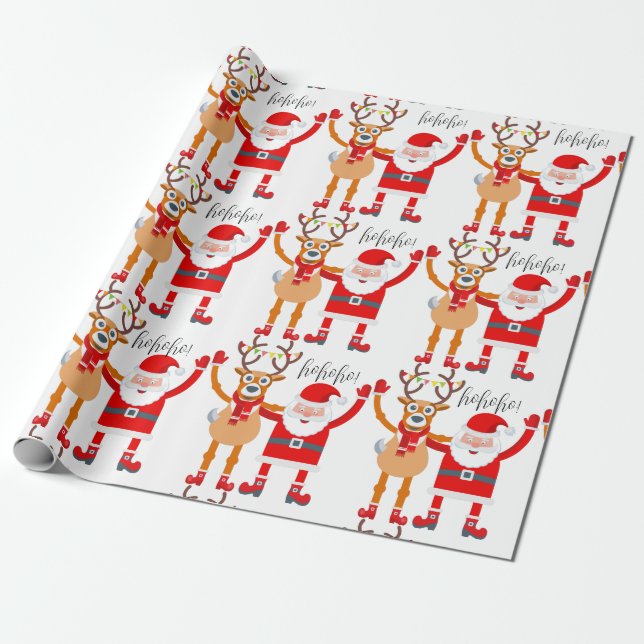 Rentier und Santa Wrapping Papier Geschenkpapier (Ungerollt)