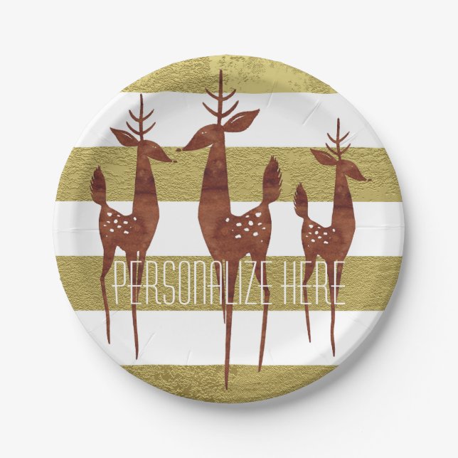 Rentier Vintages Gold und weiß gestreift Pappteller (Vorderseite)