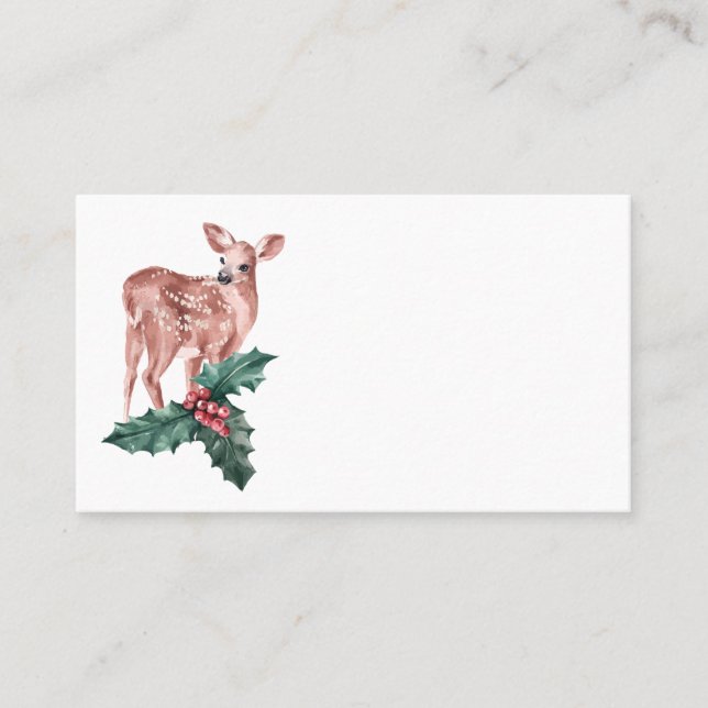 Rentier Weihnachts Winter Red Wedding Deer Floral Platzkarte (Vorderseite)
