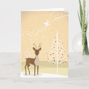 Rentier, Weihnachtsbaum Foto innen Feiertagskarte