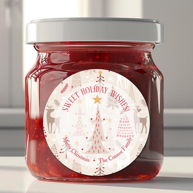 Rentier Weihnachtsbäume hausgemachte Feiertage Bac Runder Aufkleber (Reindeer Christmas Trees Homemade Holiday Baking 3" Round Stickers)