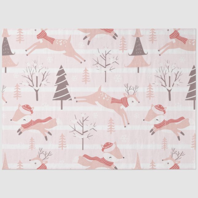 Rentier Weihnachtsbaumen Moderne Rosa Weihnachten Seidenpapier (Vorderseite)