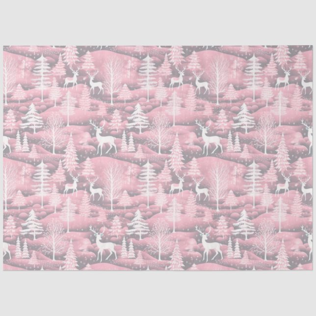 Rentier Weihnachtsbaumen Rosa Muster Weihnachten Seidenpapier (Vorderseite)