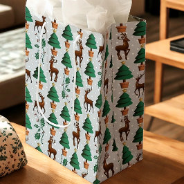 Rentier, Weihnachtsbaumen und Holly Mittlere Geschenktüte