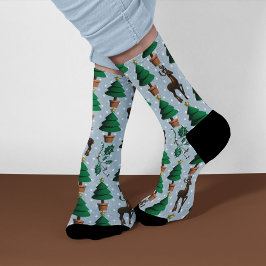 Rentier, Weihnachtsbaumen und Holly Socken