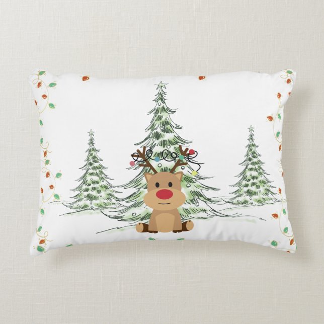 Rentier Weihnachtsleuchten Winterbaumen Dekokissen (Vorderseite)