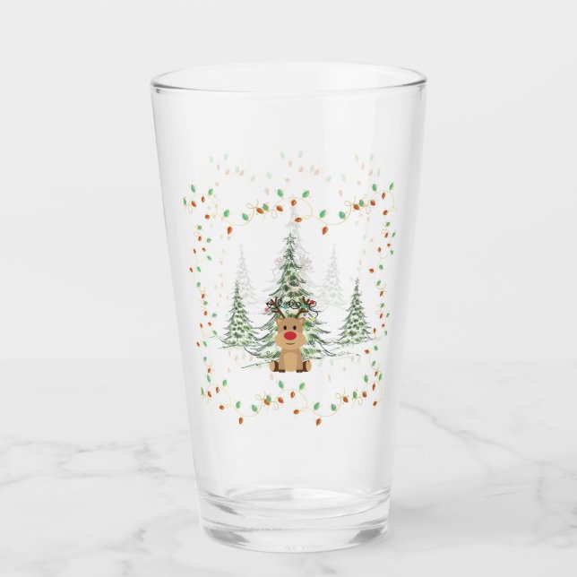 Rentier Weihnachtsleuchten Winterbaumen Glas (Vorderseite)