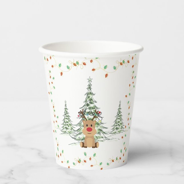 Rentier Weihnachtsleuchten Winterbaumen Pappbecher (Vorderseite)