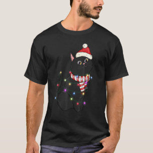 Rentier Weihnachtsmann Hut schwarze Katze Weihnach T-Shirt