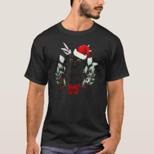 Rentier Weihnachtsmann Hut Schwarze Katze Weihnach T-Shirt