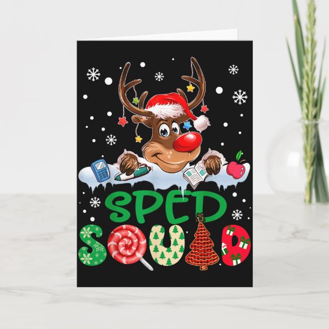 Rentier Weihnachtsmann Hut Sped Squad Lehrer Lusti Karte (Vorderseite)