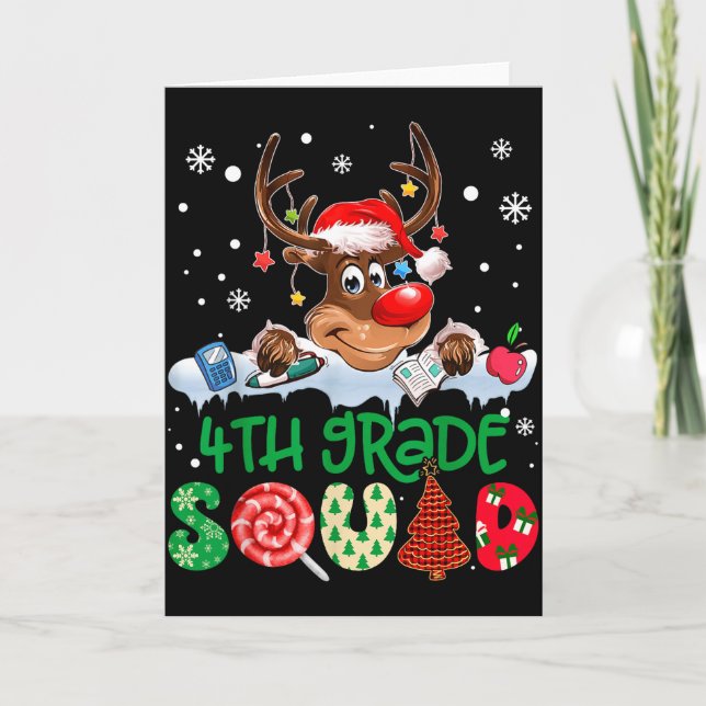 Rentier-Weihnachtsmannmütze 4. Klasse Squad Lehrer Karte (Vorderseite)