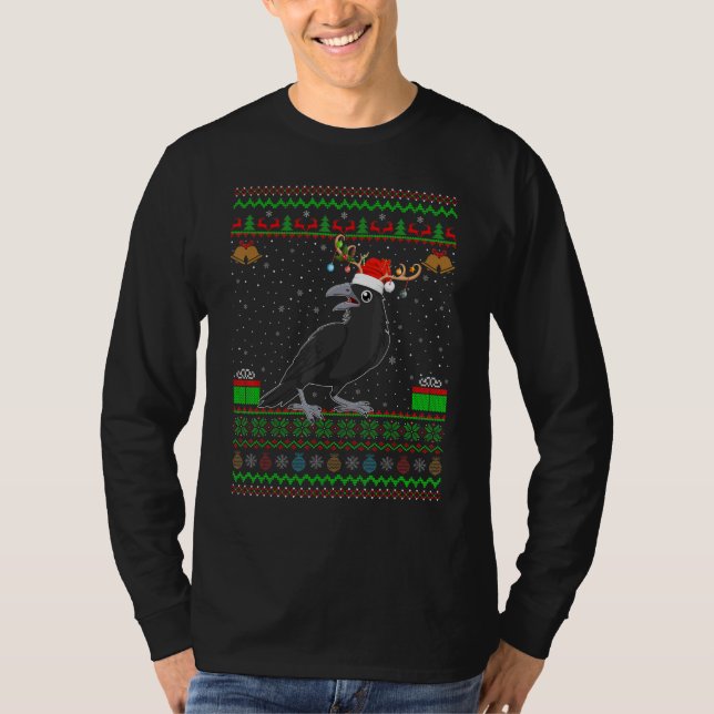Rentier-Weihnachtsmannmütze, die Ugly Raven Crow C T-Shirt (Vorderseite)