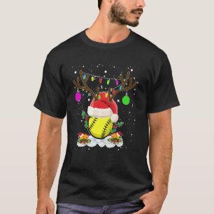 Rentier & Weihnachtsmannmütze Softball Funny Softb T-Shirt
