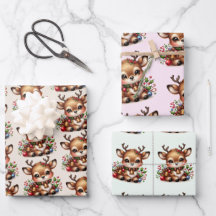 Rentier Weihnachtswrapping Paper Flat Sheet-3Set