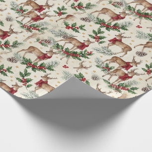 Rentier-Winter-Rambel-Stechpalmen-Tannen-Geschenkp Geschenkpapier
