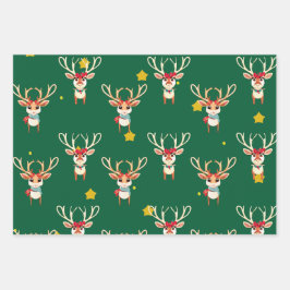 Rentier Wrapping Paper - Grüner Hintergrund Geschenkpapier Set