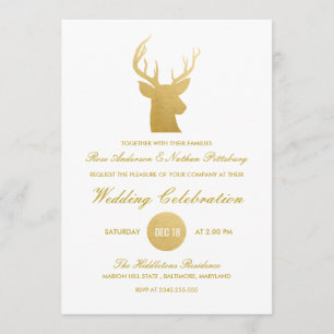 Rentiere Antler Imitats Goldfolie Winterhochzeit Einladung