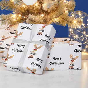Rentiere aus niedlichem Cartoon personalisiert Wei Geschenkpapier