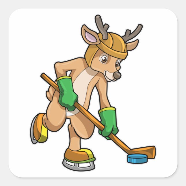 Rentiere im Eishockey mit Eishockeyschläger Quadratischer Aufkleber (Vorderseite)