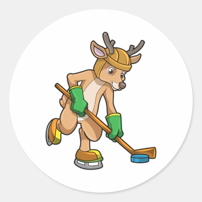 Rentiere im Eishockey mit Eishockeyschläger Runder Aufkleber (Vorderseite)