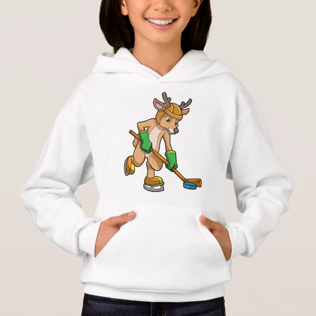 Rentiere im Eishockey mit Hockeystick Hoodie (Vorderseite)