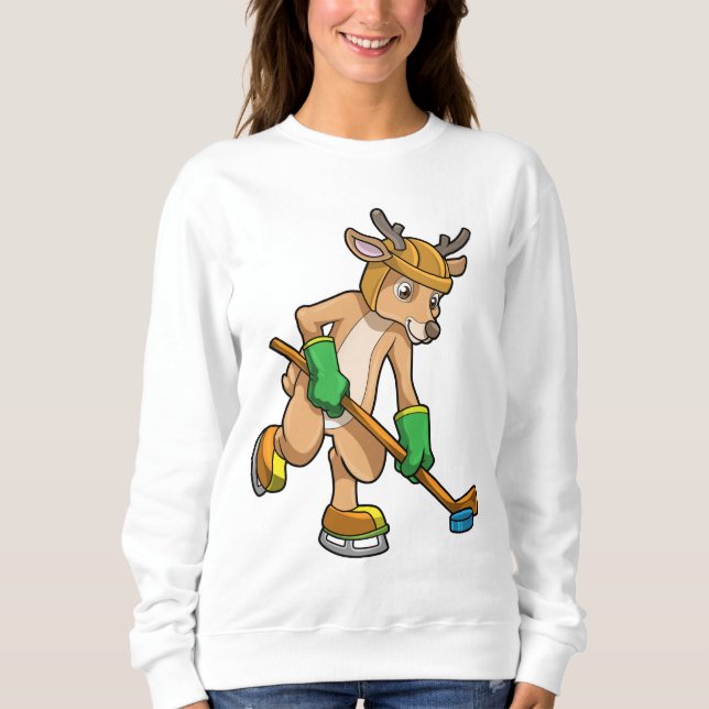 Rentiere im Eishockey mit Hockeystick Sweatshirt (Vorderseite)