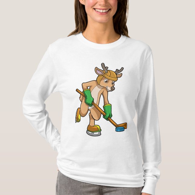 Rentiere im Eishockey mit Hockeystick T-Shirt (Vorderseite)