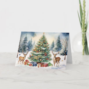 Rentiere im Schnee mit Weihnachtsbaum-Geschenken Karte