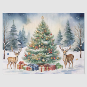 Rentiere im Schnee mit Weihnachtsbaum-Geschenken Seidenpapier