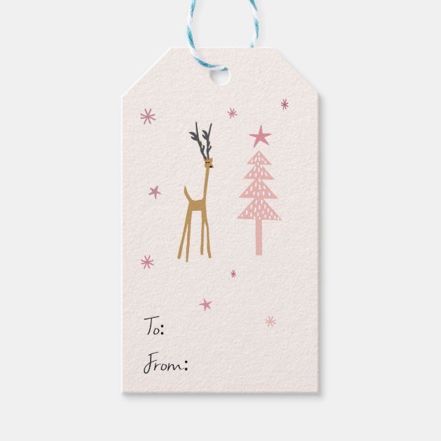Rentiere im Wald in Rosa Geschenkanhänger (Vorderseite)