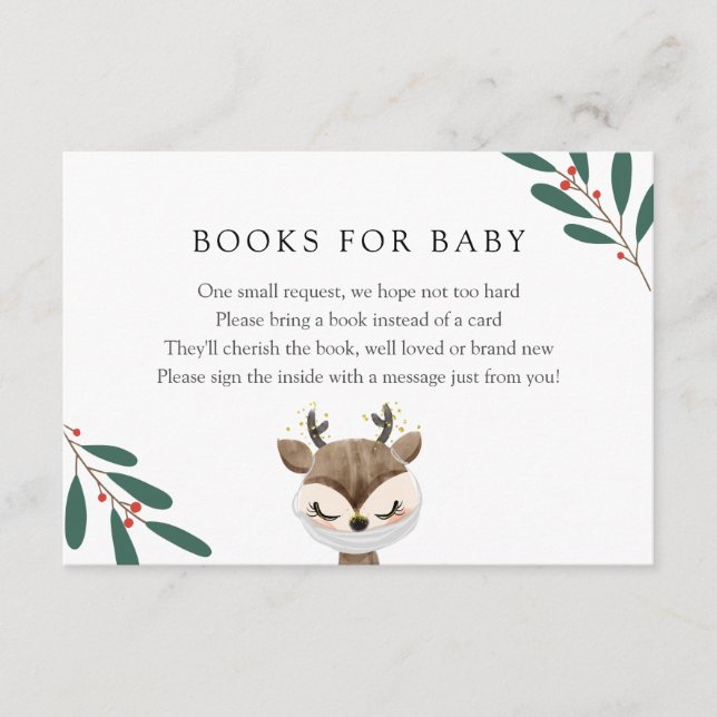 Rentiere in Maskenbüchern für Babyausstattungskart Begleitkarte (Vorderseite)