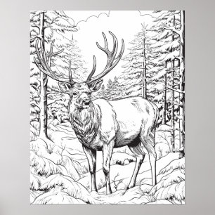 Rentiere in Snowy Woods Coloring Poster