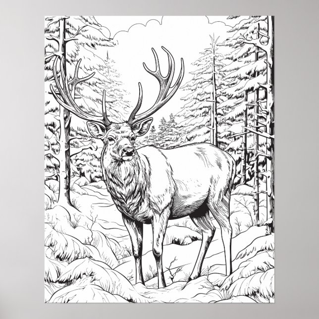 Rentiere in Snowy Woods Coloring Poster (Vorne)