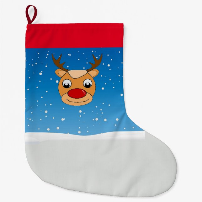 Rentiere lächeln auf blau großer weihnachtsstrumpf (Vorderseite)