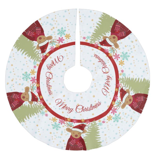 Rentiere Pine Tree Snowflake Niedliche Weihnachten Polyester Weihnachtsbaumdecke (Vorderseite)