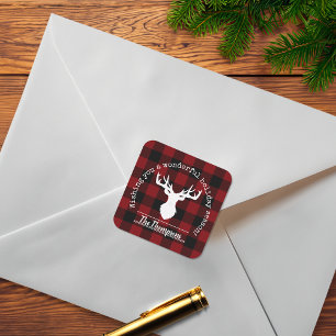 Rentiere Rot und Schwarz Büffel Karo Weihnachten Quadratischer Aufkleber
