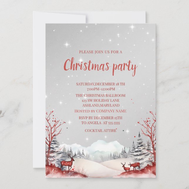 Rentiere, Schneeberg, Landschaft WeihnachtenParty Einladung (Vorderseite)