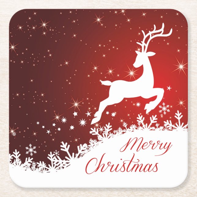 Rentiere, Schneeflocken Weihnachten Rechteckiger Pappuntersetzer (Vorderseite)